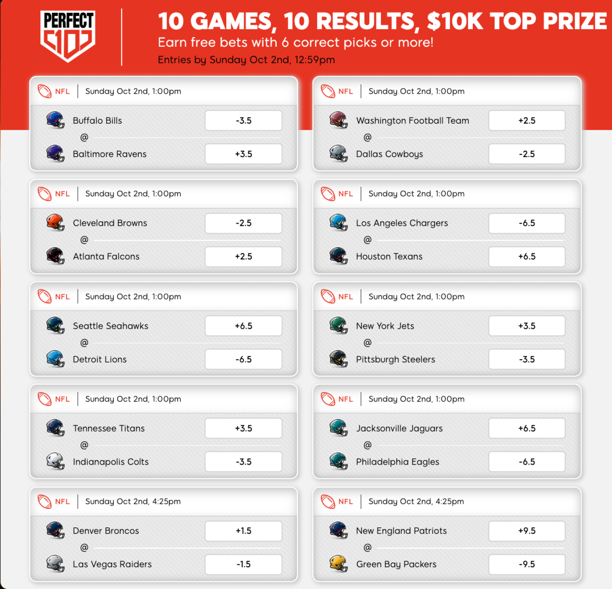 Week 4 NFL Odds and Best Bets: Picks for Perfect 10 Contest