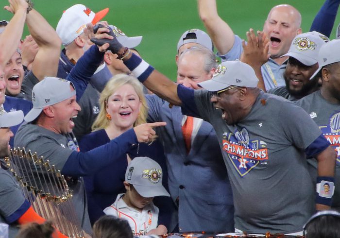 Astros Swarm Dusty Baker After He Captures First World Series Title