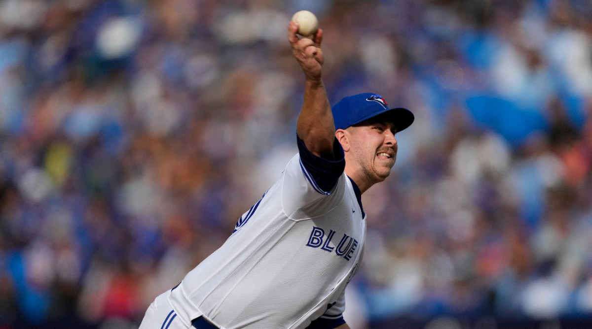 Sep 17, 2023; Toronto, Ontario, CAN; Toronto Blue Jays pitcher Erik Swanson (50) pitches to the Boston Red Sox during the ninth inning at Rogers Centre.
