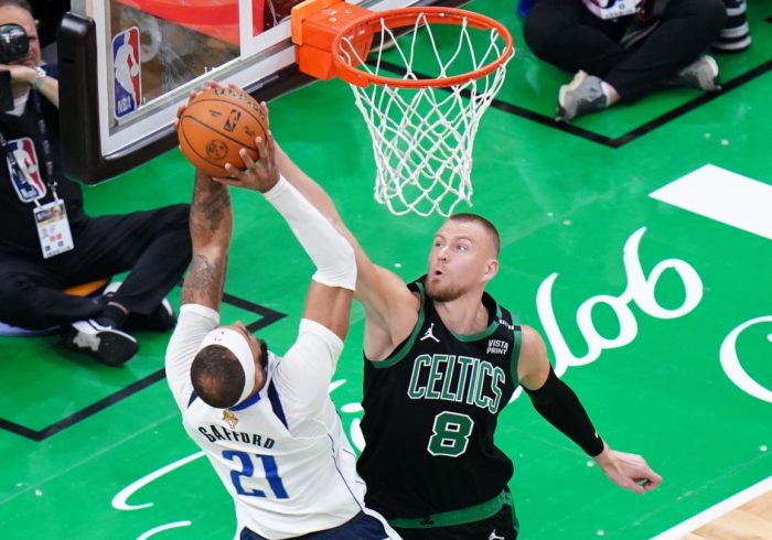 Celtics' Kristaps Porziņģis 'Has a Chance' to Play in Game 4 vs. Mavericks