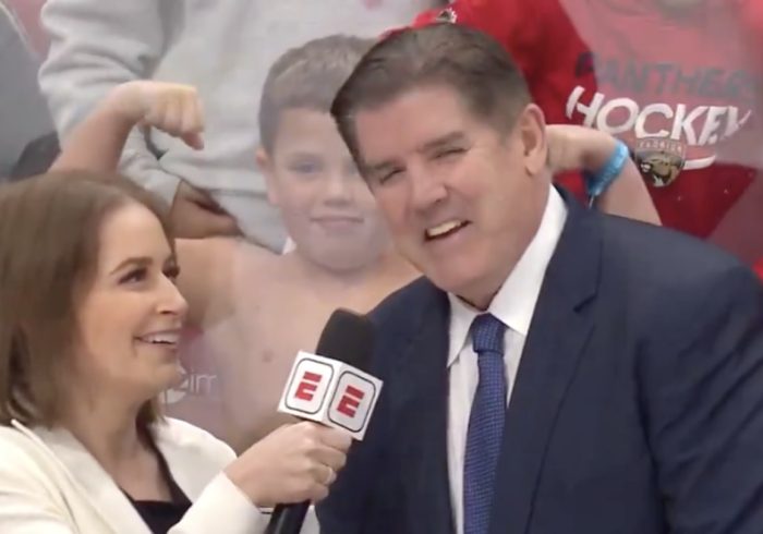 Rangers' Peter Laviolette Had In-Game Interview Upstaged by Shirtless Panthers Fan