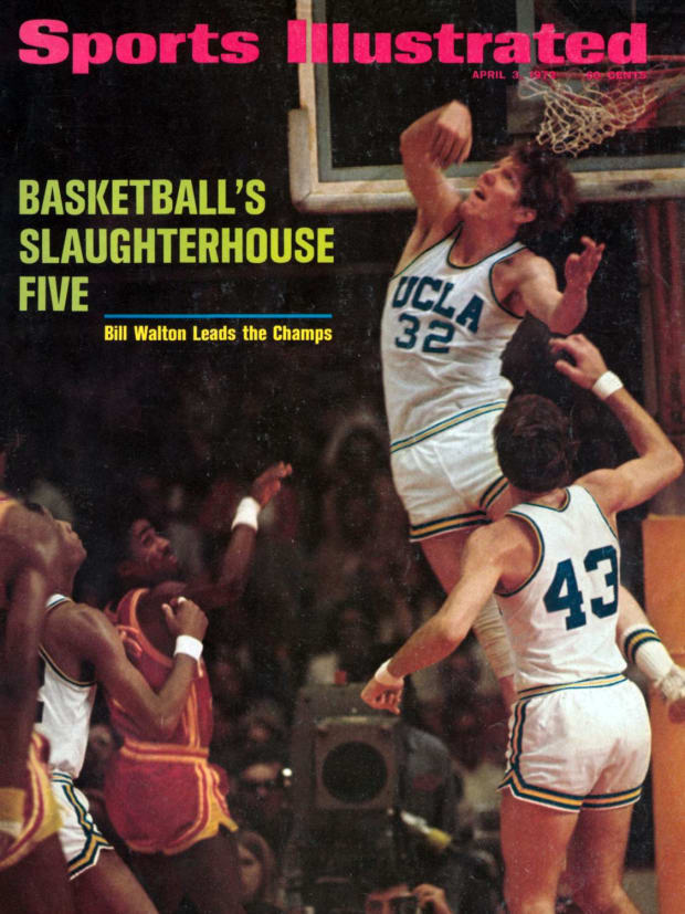 NCAA Final Four. UCLA Bill Walton (32) in action, playing defense vs Florida State at Los Angeles Memorial Sports Arena. 